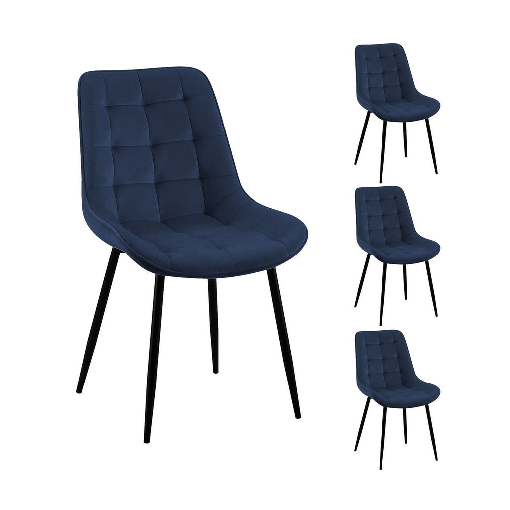 Velvet - Lot De 4 Chaises - Velours - Bleu Et Noir