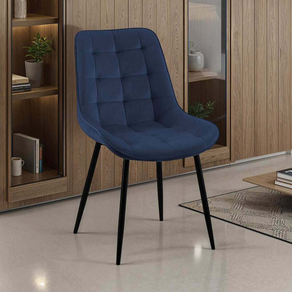 Velvet - Lot De 4 Chaises - Velours - Bleu Et Noir