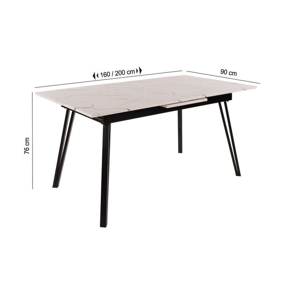 Mindy - Table À Manger Extensible - Effet Marbre - Blanc