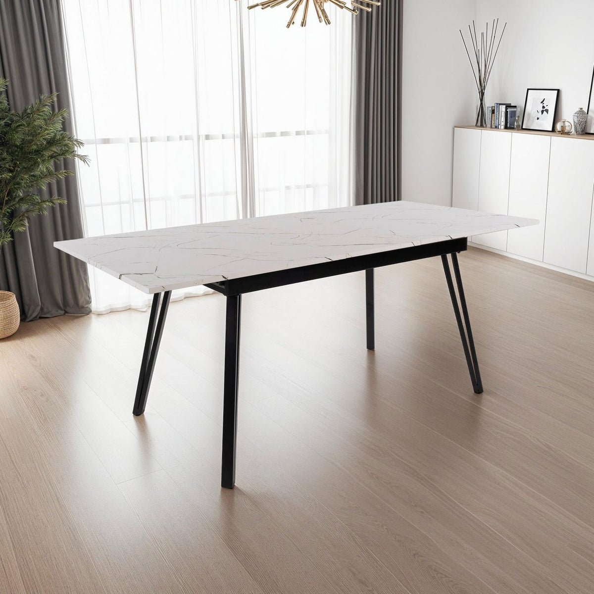 Mindy - Table À Manger Extensible - Effet Marbre - Blanc