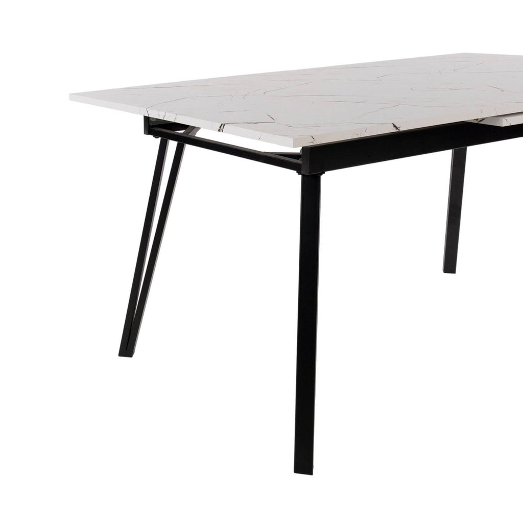 Mindy - Table À Manger Extensible - Effet Marbre - Blanc