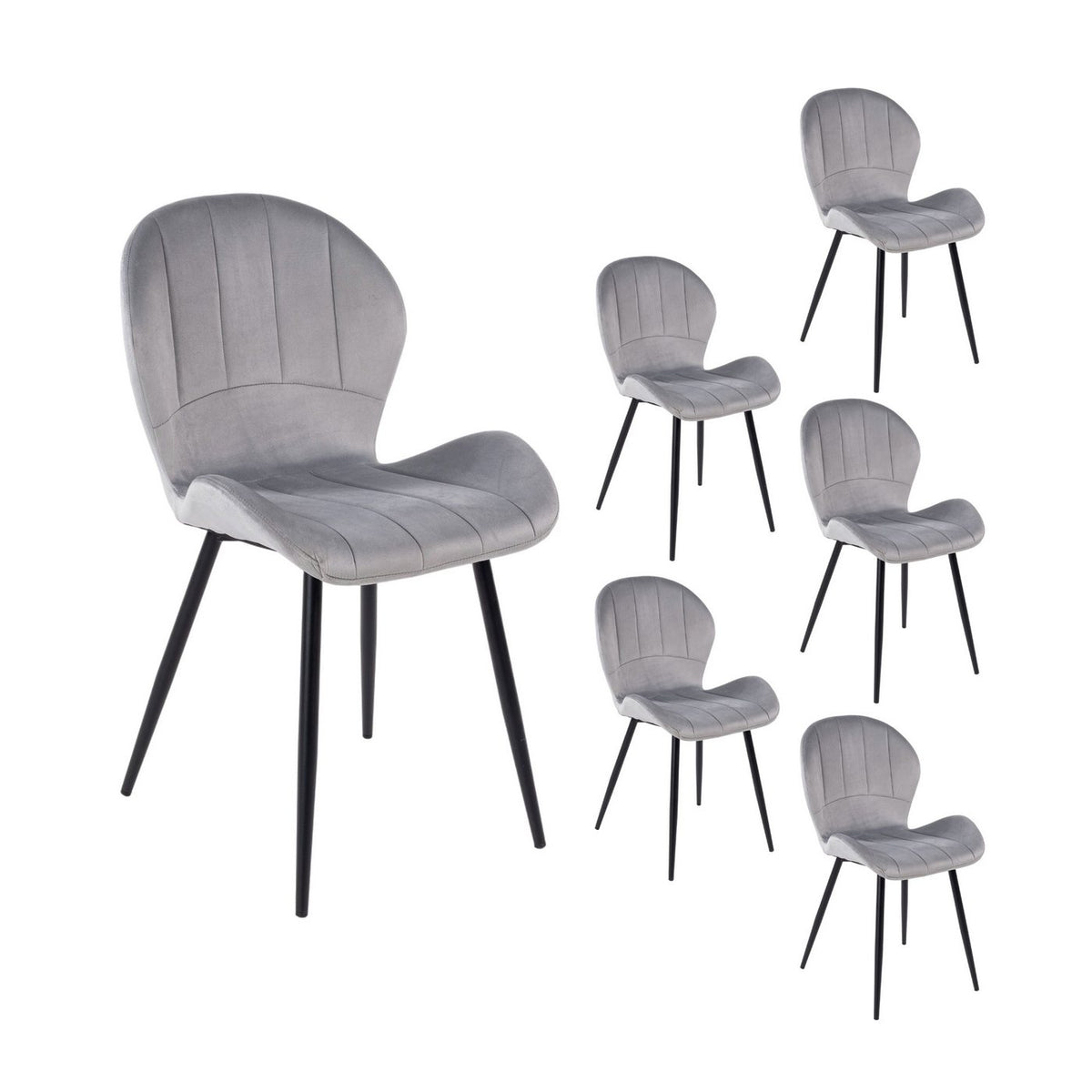 Velvet - Lot De 6 Chaises - Velours - Gris
