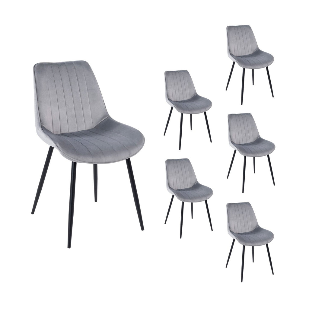 Mindy - Lot De 6 Chaises - Velours - Gris Clair Et Noir