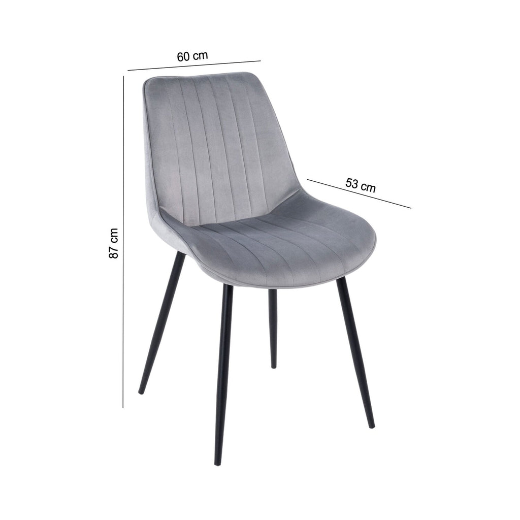 Mindy - Lot De 6 Chaises - Velours - Gris Clair Et Noir