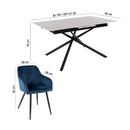 Mindy - Table Extensible + 6 Chaises En Velours - Marbre Blanc