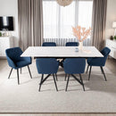 Mindy - Table Extensible + 6 Chaises En Velours - Marbre Blanc
