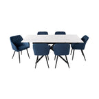 Mindy - Extendable Table + 6 Velvet Chairs - White Marble