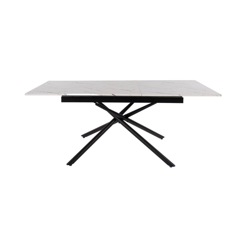 Mindy - Table Extensible + 6 Chaises En Velours - Marbre Blanc