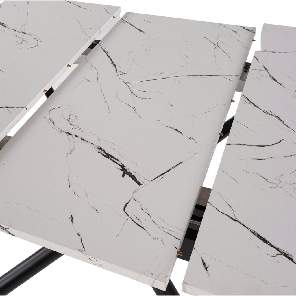 Mindy - Extendable Table + 6 Velvet Chairs - White Marble