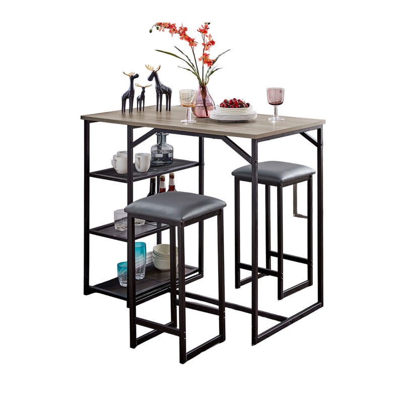 Table De Bar + 2 Tabourets - Chêne Grisé