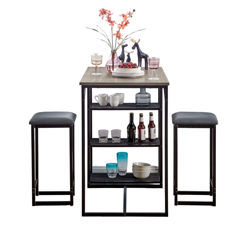 Table De Bar + 2 Tabourets - Chêne Grisé