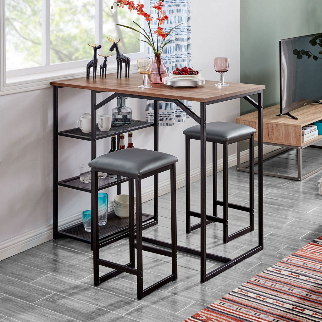 Table De Bar + 2 Tabourets - Naturel Et Noir