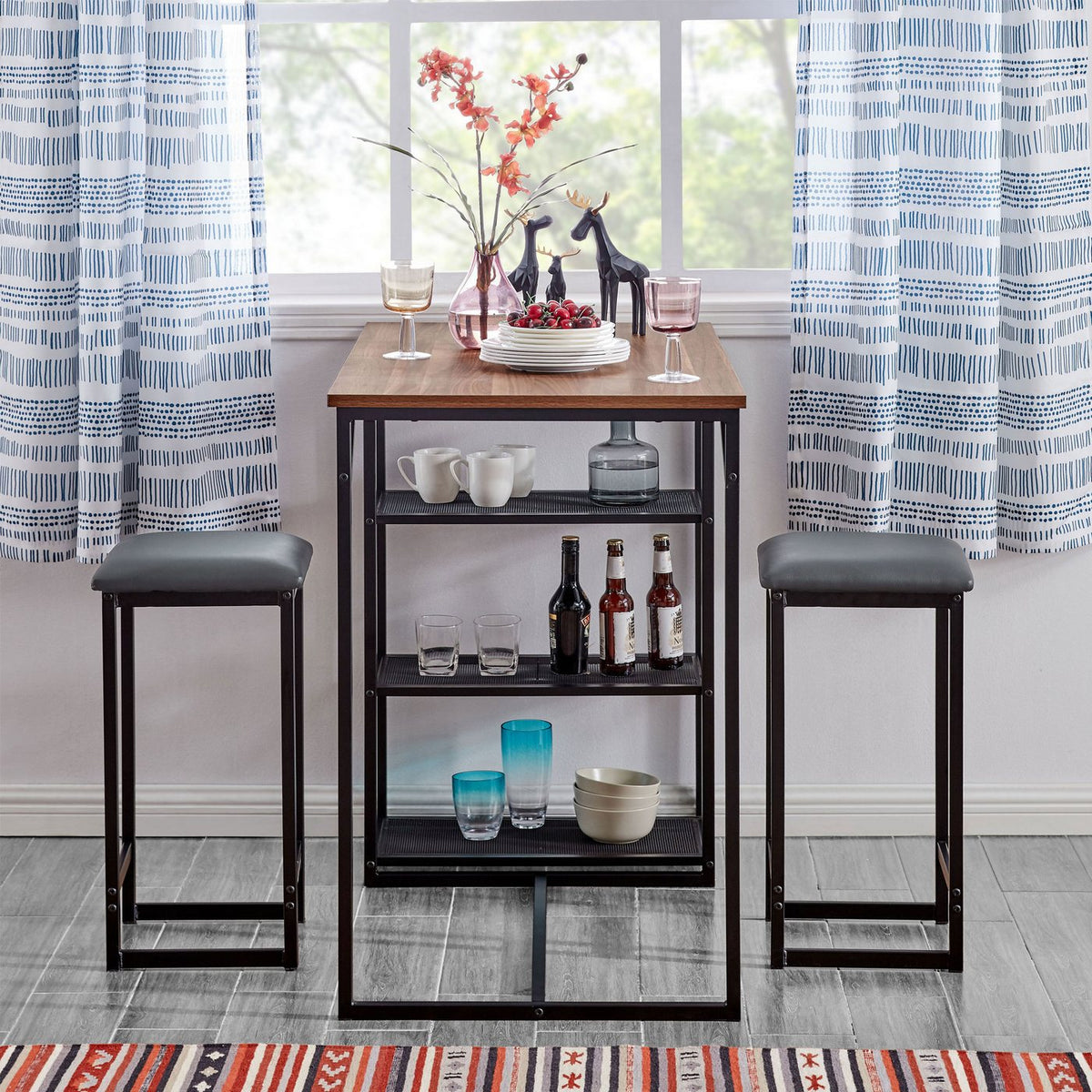 Table De Bar + 2 Tabourets - Naturel Et Noir
