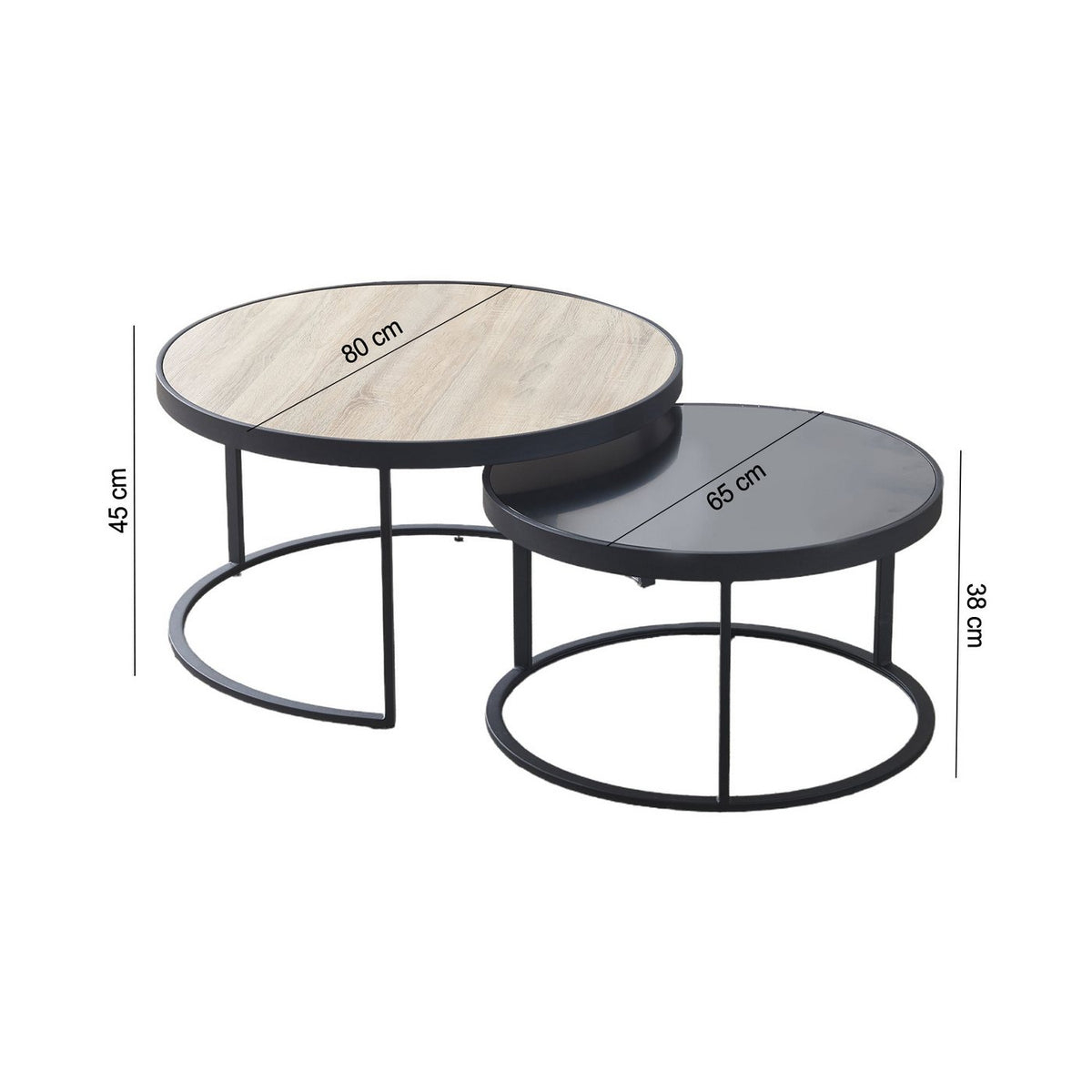 Lot De 2 Tables Gigognes Rondes - Naturel Et Noir