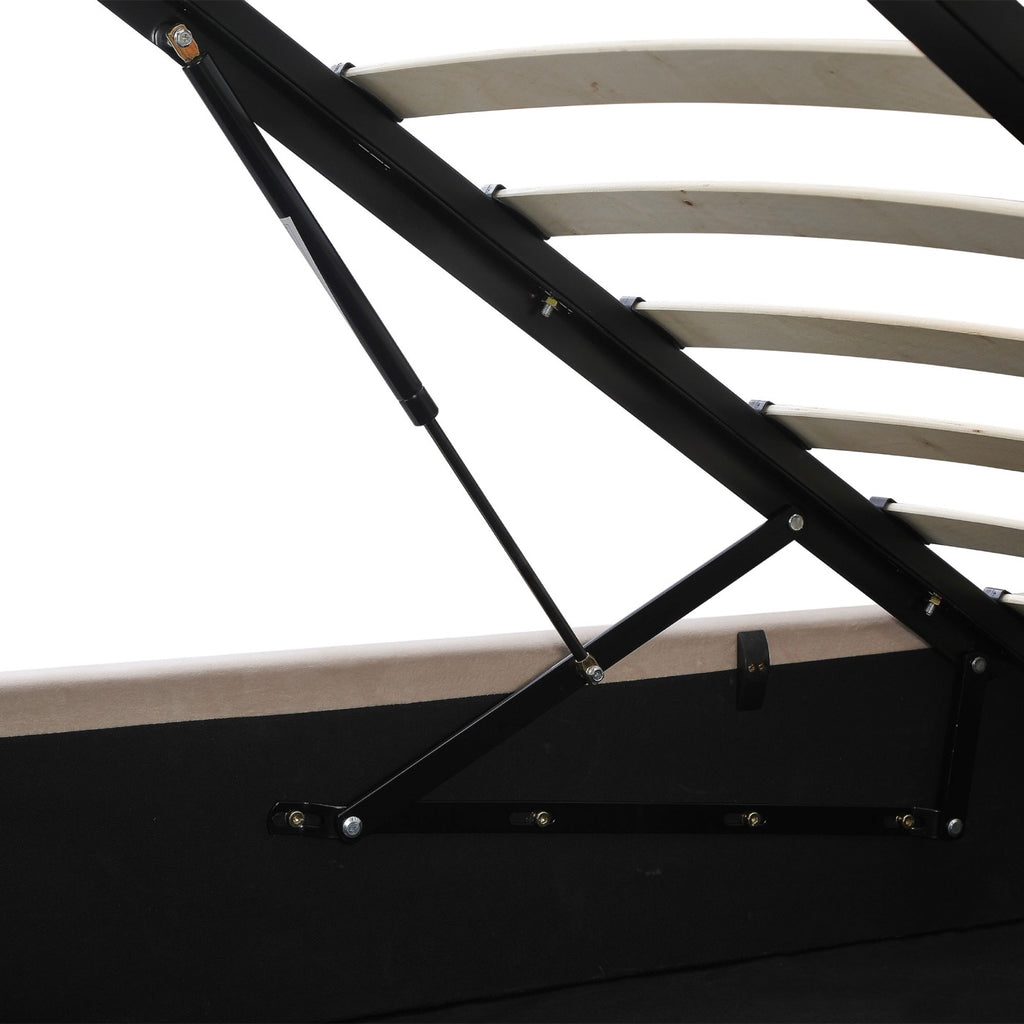 Aviala - Cama contenedor de terciopelo con cabecero + somier de láminas - Beige
