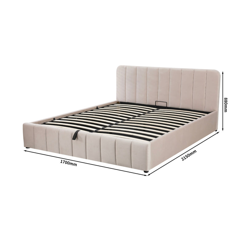 Aviala - Lit Coffre Velours Avec Tête De Lit + Sommier À Lattes - Beige