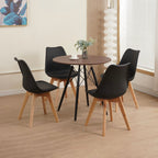 Scandi - Ensemble Repas Table Ronde + 4 Chaises - Noyer