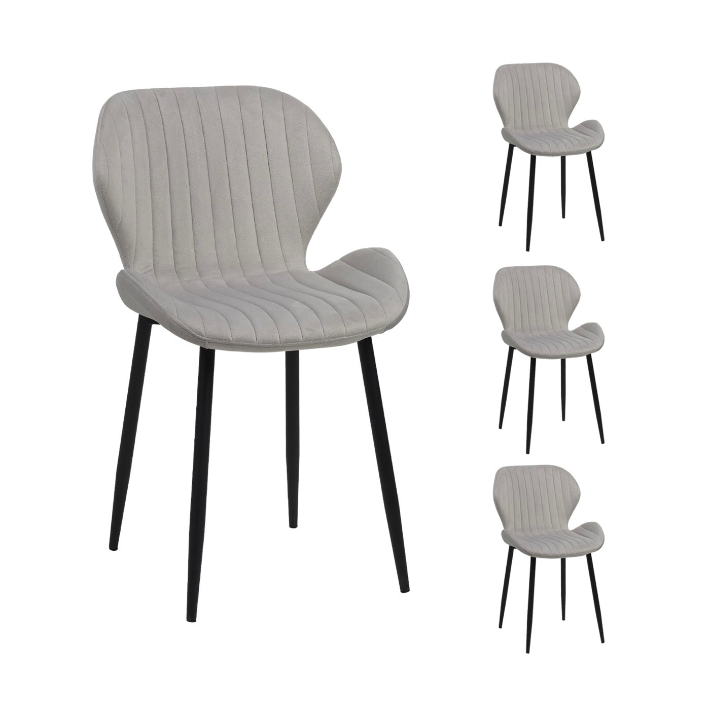 Scandi - Juego de comedor con mesa redonda + 4 sillas de terciopelo - Blanco