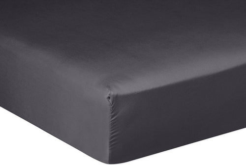 Drap Housse - 100% Satin De Coton Lavé 105 Fils - Gris Foncé