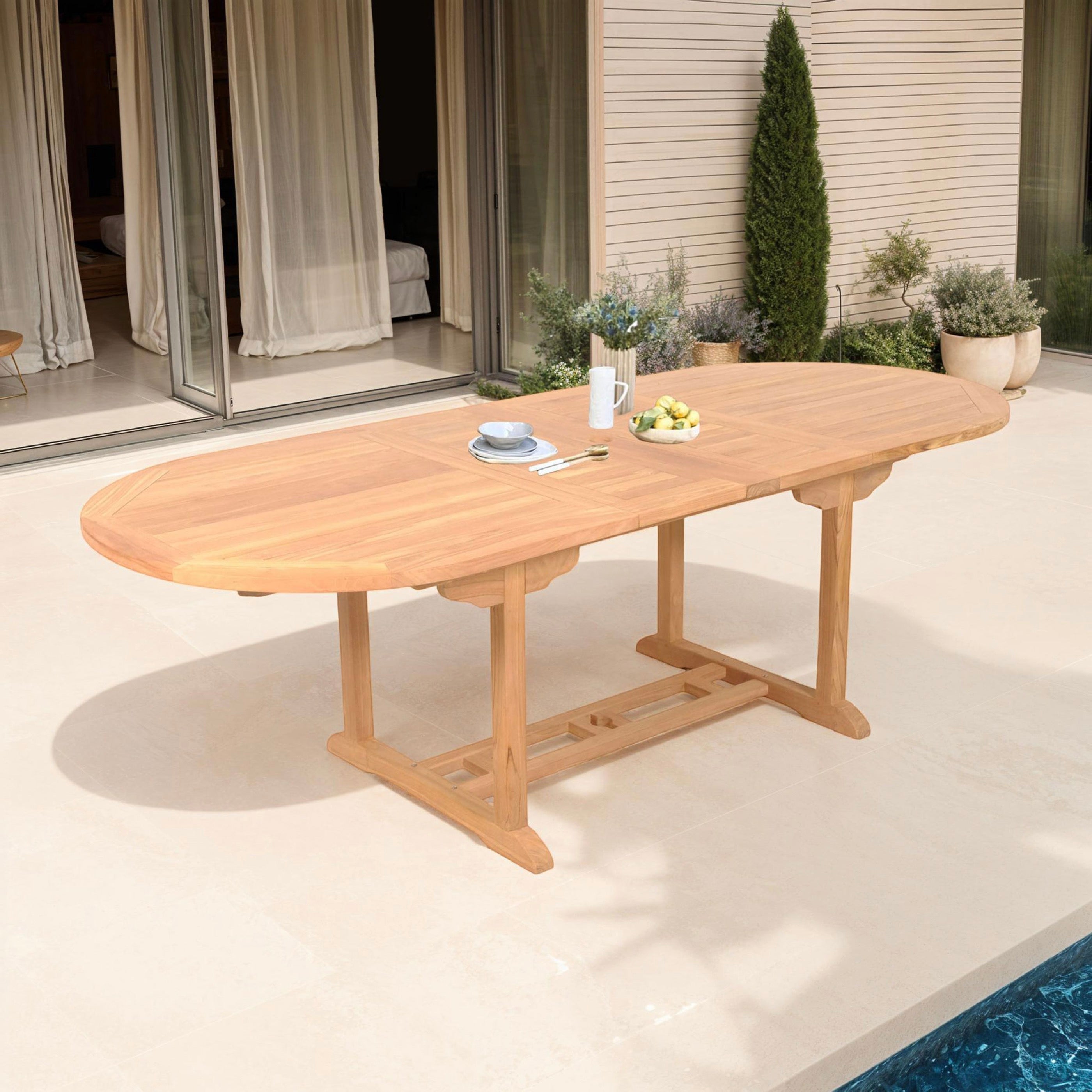 Gardena - Mesa extensible doble ovalada en Teca - Natural