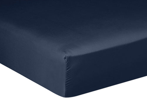 Drap Housse - 100% Satin De Coton Lavé 105 Fils - Bleu Marine