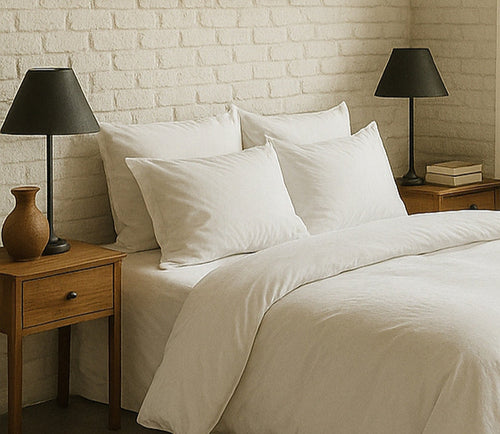 Taie D'Oreiller - 100% Percale De Coton Lavé 80 Fils - Blanc Nuage