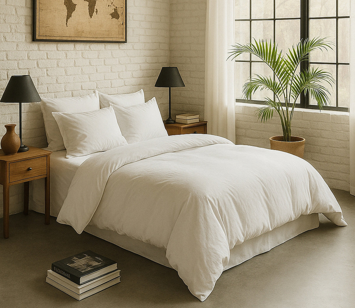 Elegance - Housse De Couette - 100% Percale De Coton Lavé - Blanc Nuage