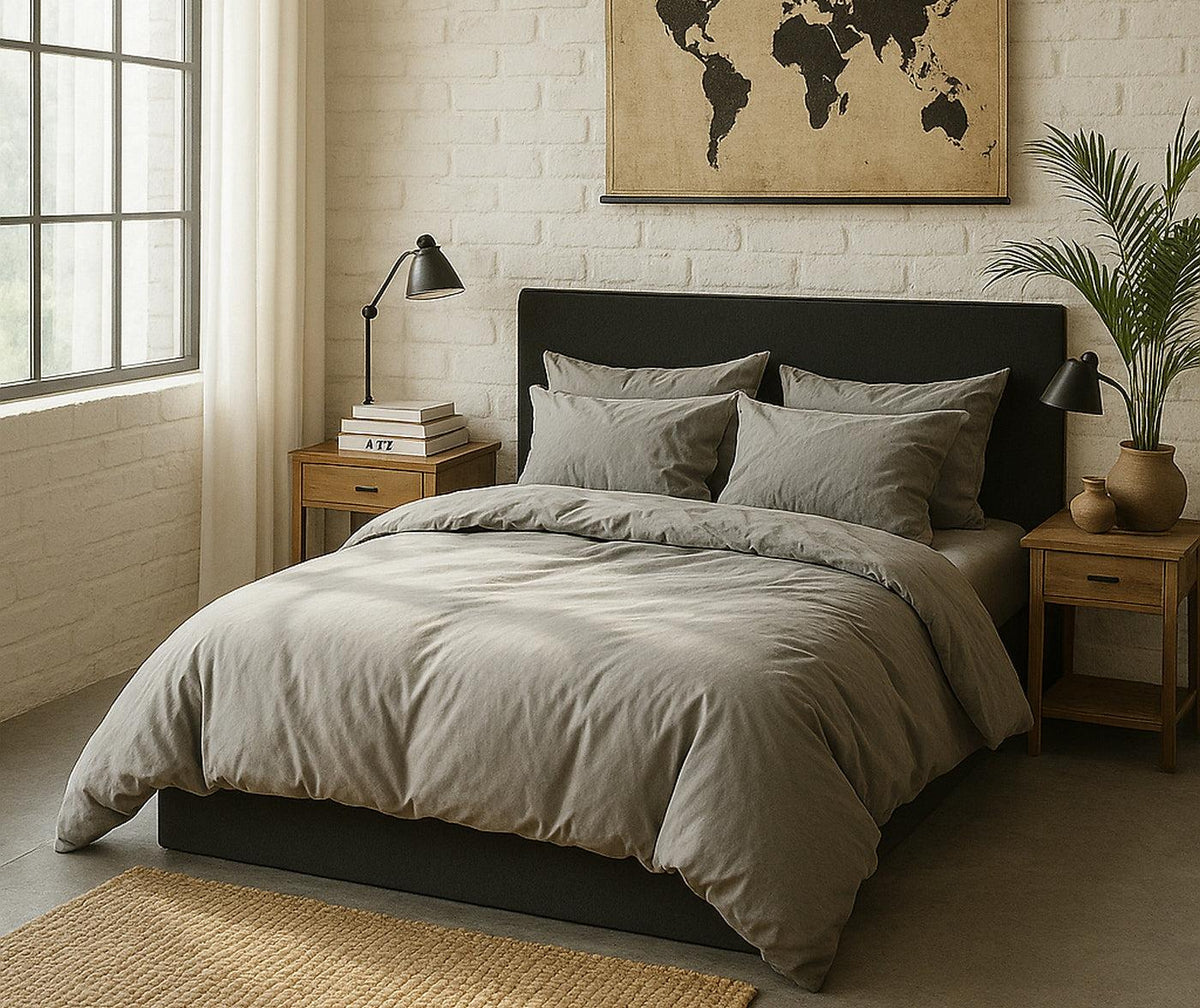 Elegance - Taie D'Oreiller - 100% Percale De Coton Lavé - Gris Perle