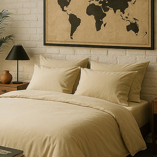 Taie D'Oreiller - 100% Percale De Coton Lavé 80 Fils - Ecru Naturel