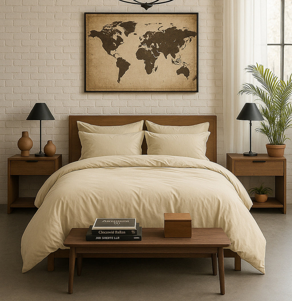 Elegance - Housse De Couette - 100% Percale De Coton Lavé - Ecru Naturel
