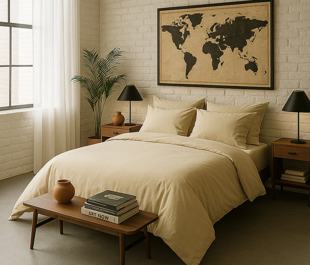 Elegance - Housse De Couette - 100% Percale De Coton Lavé - Ecru Naturel