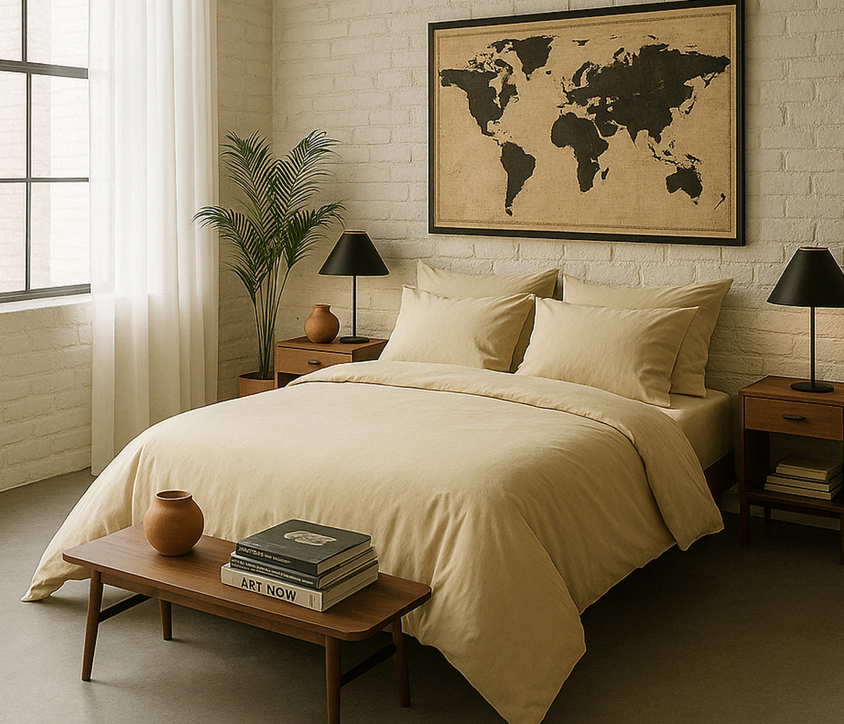 Elegance - Housse De Couette - 100% Percale De Coton Lavé - Ecru Naturel