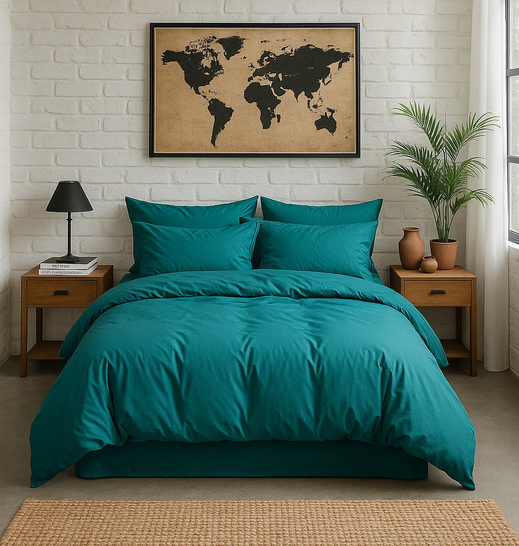 Fitted Sheet - 100% Washed Cotton Percale 80 Threads - Teal