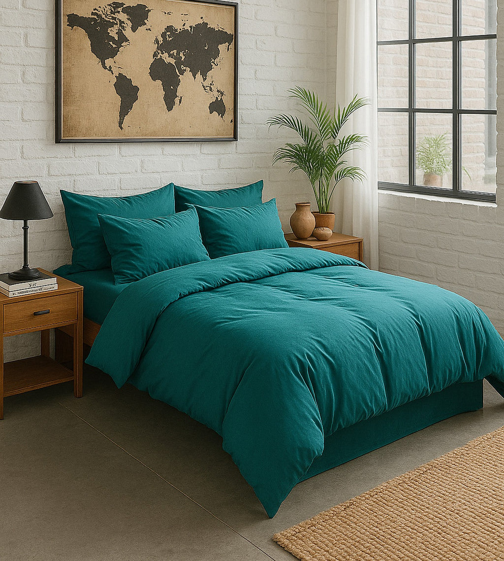 Fitted Sheet - 100% Washed Cotton Percale 80 Threads - Teal