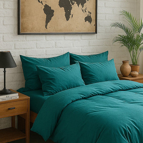 Taie D'Oreiller - 100% Percale De Coton Lavé 80 Fils - Bleu Canard