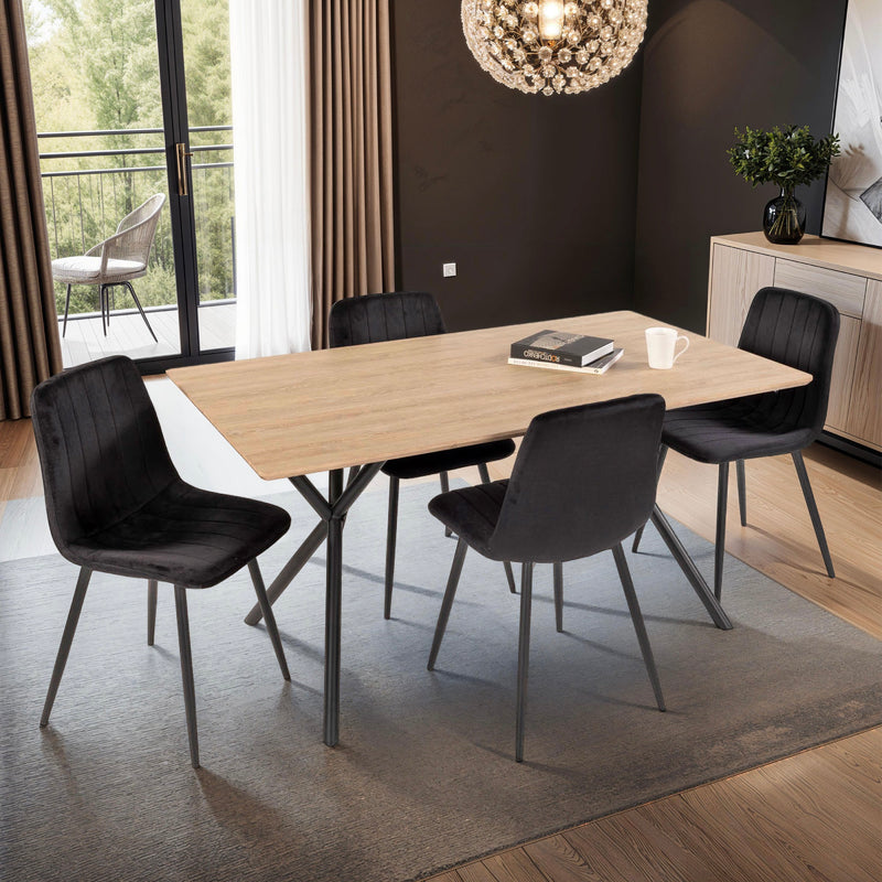 Velvet - Ensemble Repas Table + 4 Chaises En Velours - Naturel