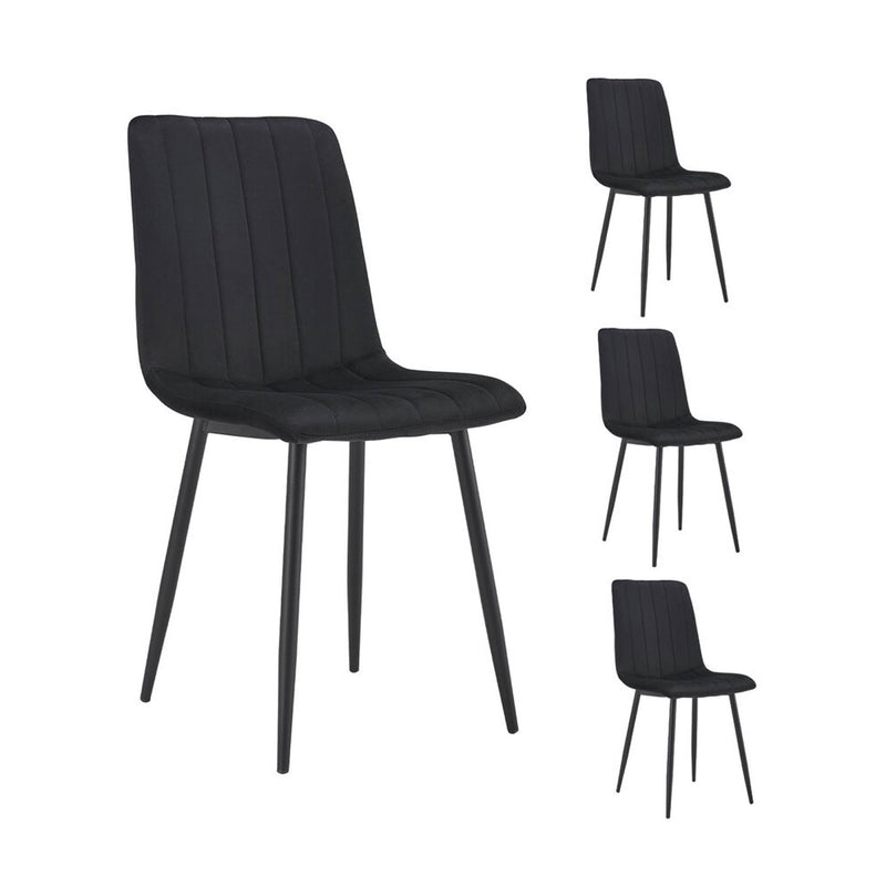 Velvet - Ensemble Repas Table + 4 Chaises En Velours - Naturel
