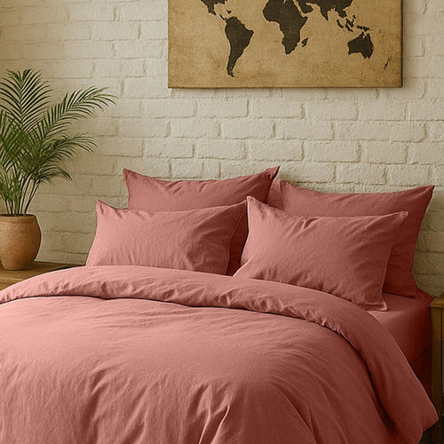 Taie D'Oreiller - 100% Percale De Coton Lavé 80 Fils - Rose Poudré