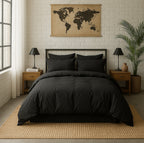 Fitted Sheet - 100% Washed Cotton Percale 200 Thread Count - Midnight Black