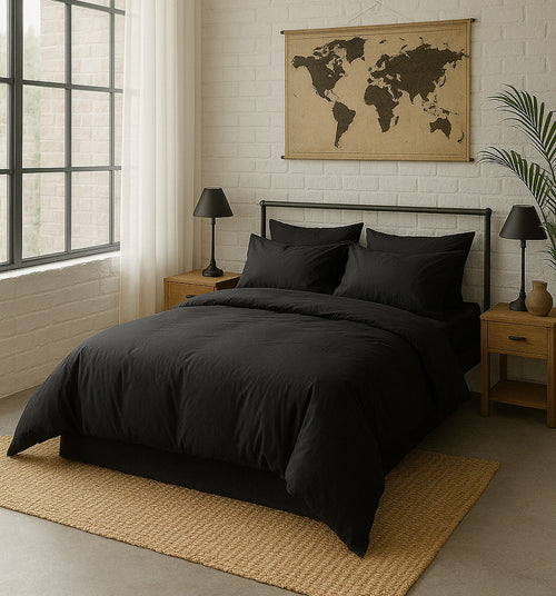 Taie D'Oreiller - 100% Percale De Coton Lavé 80 Fils - Noir Minuit