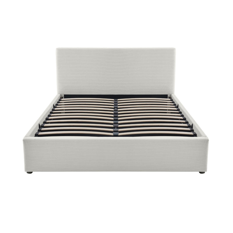 Tinali - Lit Coffre En Velours Côtelé + Sommier À Lattes - Beige