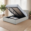 Tinali - Lit Coffre En Velours Côtelé + Sommier À Lattes - Beige