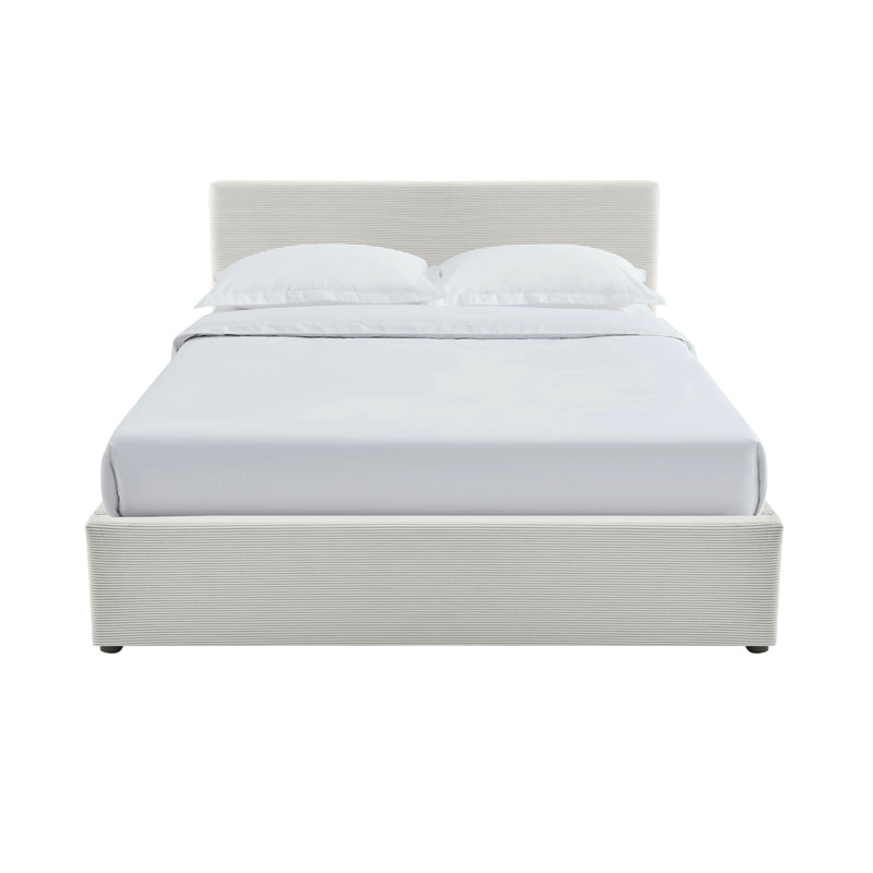 Tinali - Lit Coffre En Velours Côtelé + Sommier À Lattes - Beige