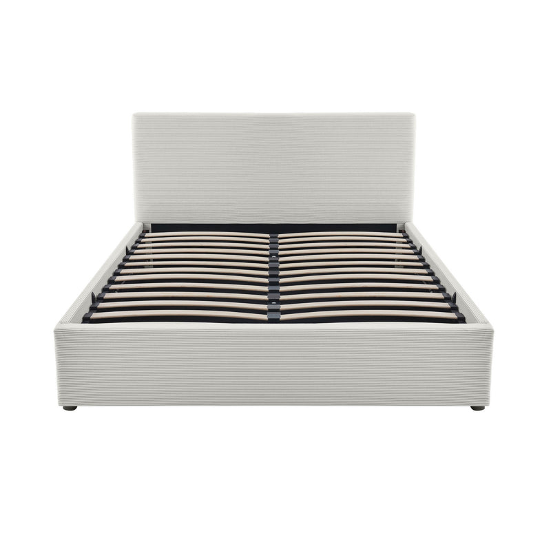Tinali - Lit Coffre En Velours Côtelé + Sommier À Lattes - Beige