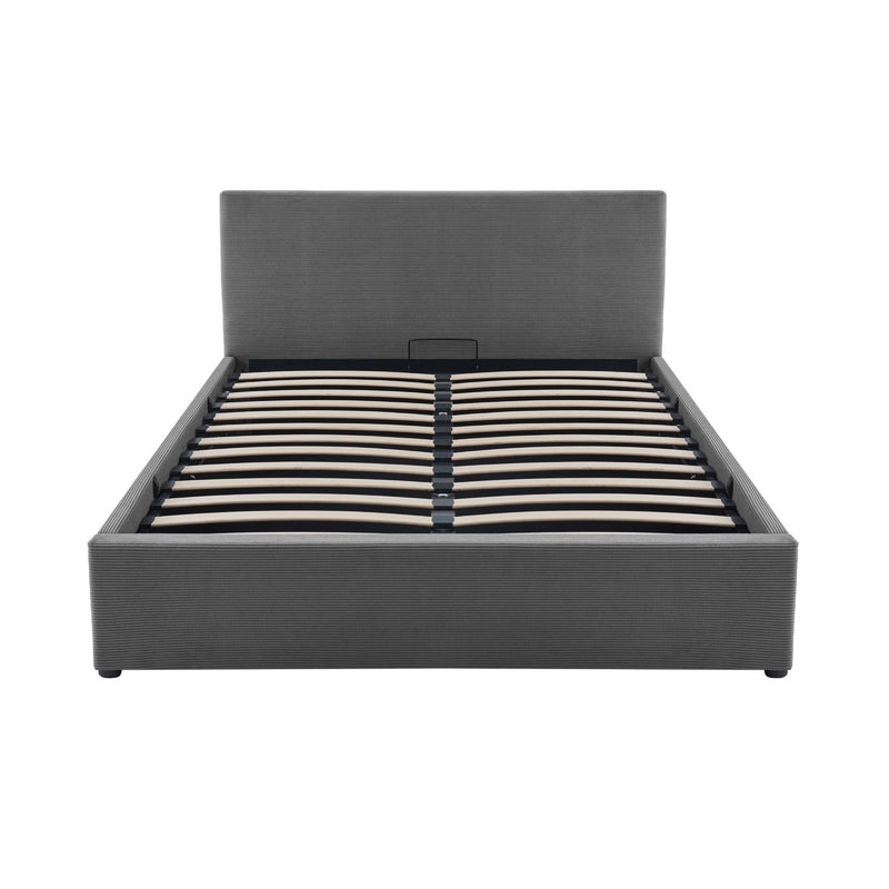 Tinali - Lit Coffre En Velours Côtelé + Sommier À Lattes - Gris