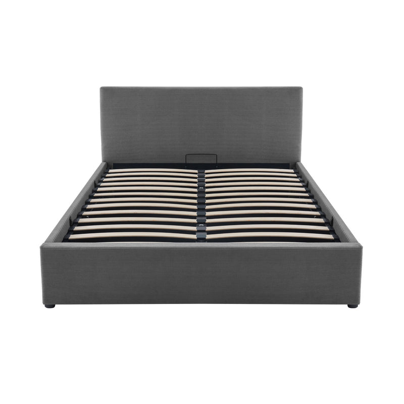 Tinali - Lit Coffre En Velours Côtelé + Sommier À Lattes - Gris