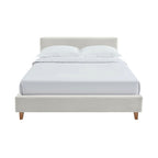 Mileno - Lit Avec Tête De Lit En Velours Côtelé Et Pieds Bois - Beige