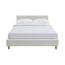Mileno - Lit Avec Tête De Lit En Velours Côtelé Et Pieds Bois - Beige