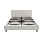Mileno - Lit Avec Tête De Lit En Velours Côtelé Et Pieds Bois - Beige