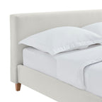 Mileno - Lit Avec Tête De Lit En Velours Côtelé Et Pieds Bois - Beige